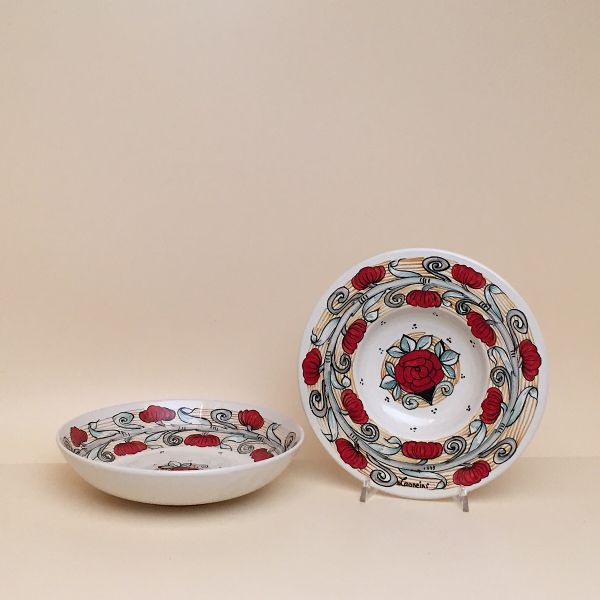 SET OF PASTA-SOUP BOWLS, CM.22 DIAMETER, CM.5H. DESIGN: ROSES
